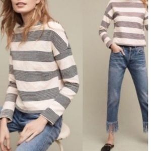 Anthropologie | Eri + Ali Blue and White striped fleece line sweater top | Sz S